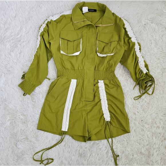 AKIRA The Truth Chartreuse Ruched Utility Romper NWT Small - Picture 15 of 16
